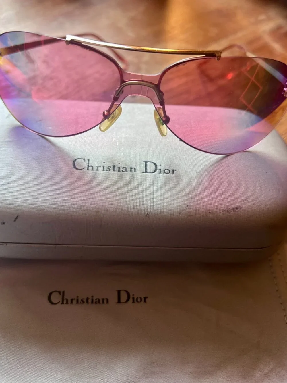 Vintage Christian Dior Mini Aviator 80B Gold Frames + Case & Dust Bag